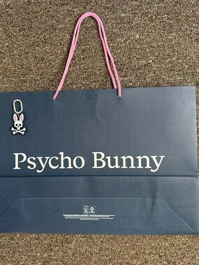 NEW Psycho Bunny Large Black Paper Shopping Bag w/ Pink Handles & FREE Keychain!